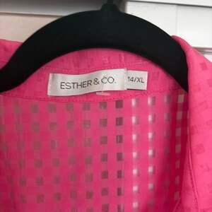 ESTHER & CO. Hot Pink Checkered Grid Sheer Button Up Blouse Size XL